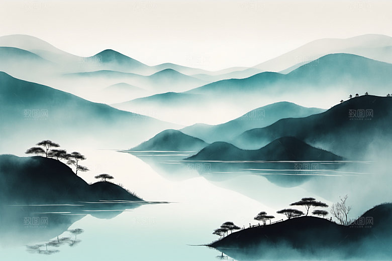 水墨意境山水装饰画