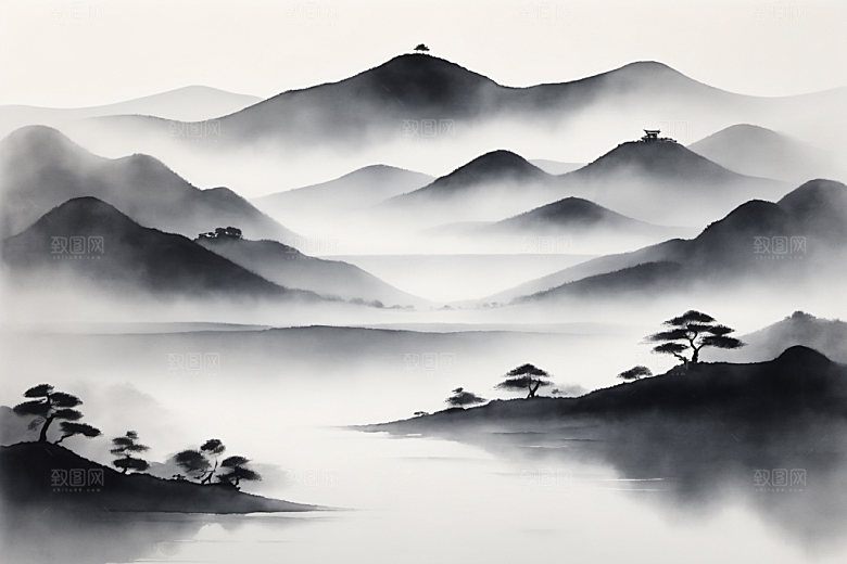 水墨唯美细腻装饰画