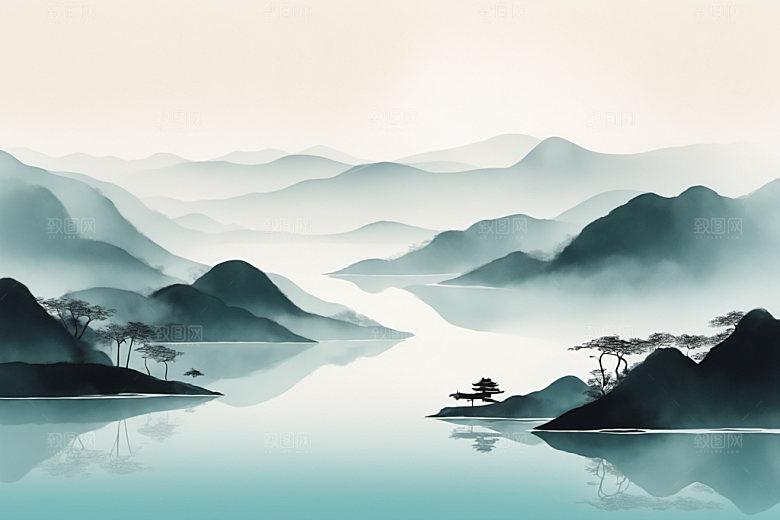 水墨唯美国画装饰画