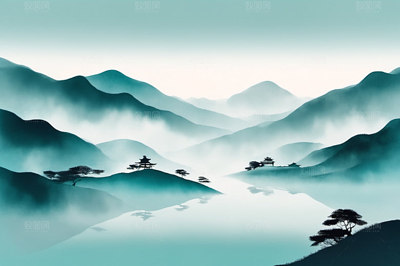 水墨山水细腻装饰画