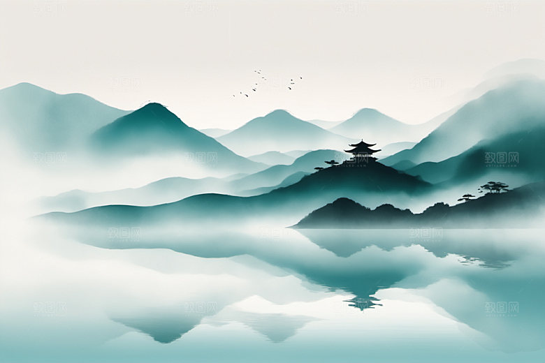 水墨山水唯美装饰画