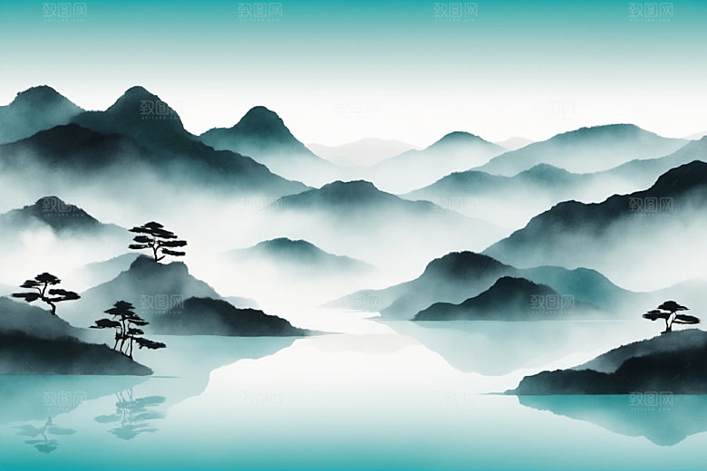 水墨写意山水装饰画