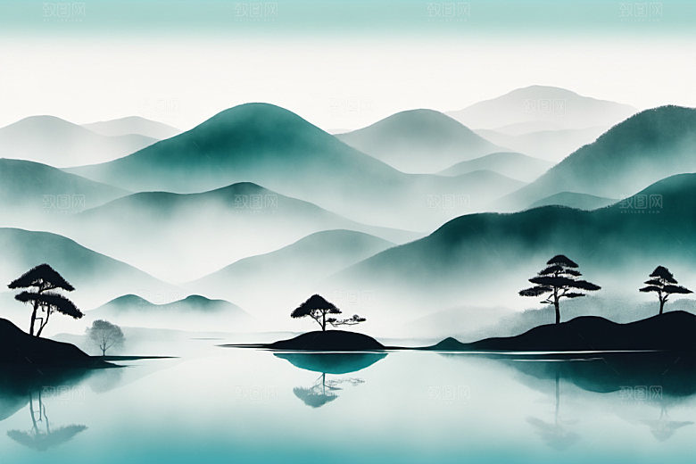 水墨唯美细腻装饰画