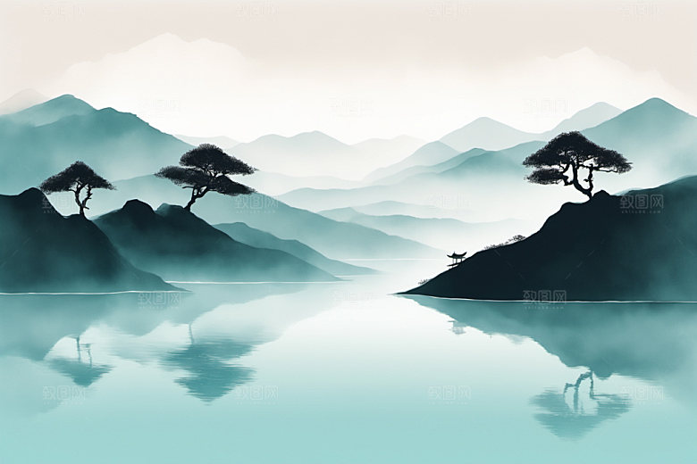 水墨唯美细腻装饰画