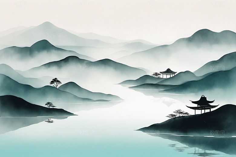 水墨唯美细腻装饰画