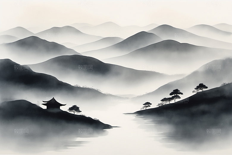 水墨细腻唯美装饰画
