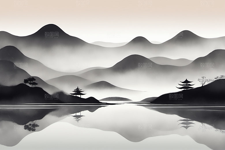 水墨山水细腻装饰画