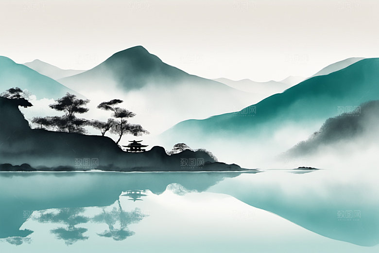 水墨唯美细腻装饰画