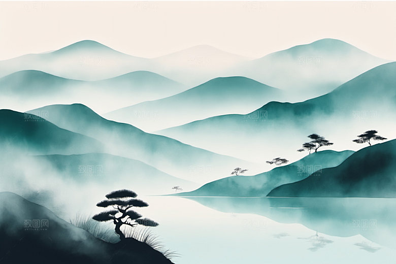 水墨山水国画装饰画