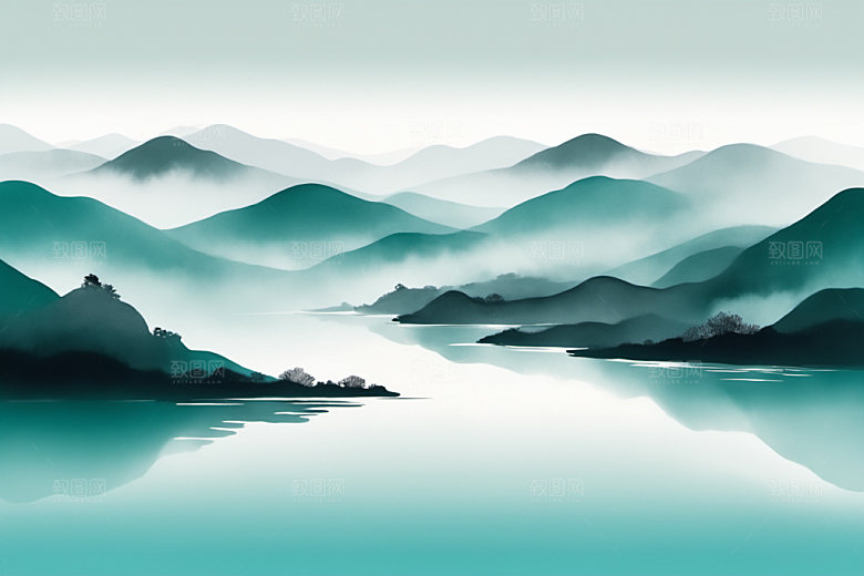 水墨唯美细腻装饰画