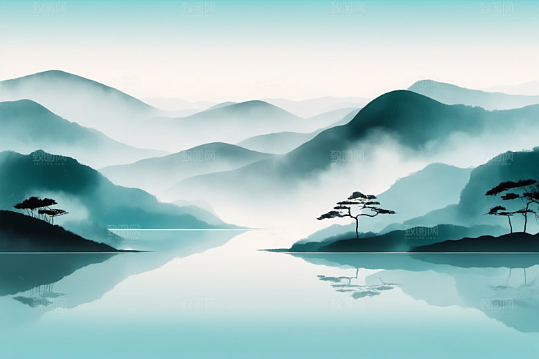 水墨细腻山水装饰画