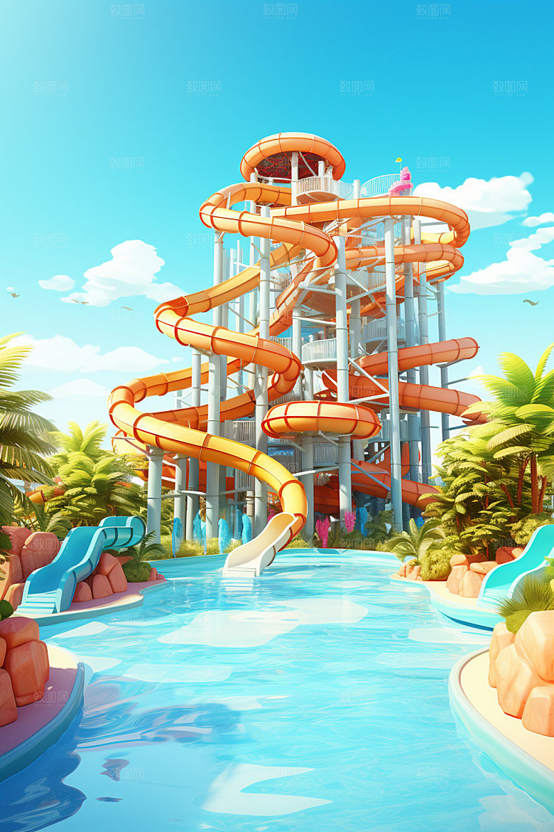 水上乐园夏日暑假摄影图