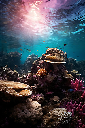 海底世界海洋生物珊瑚礁群摄影图