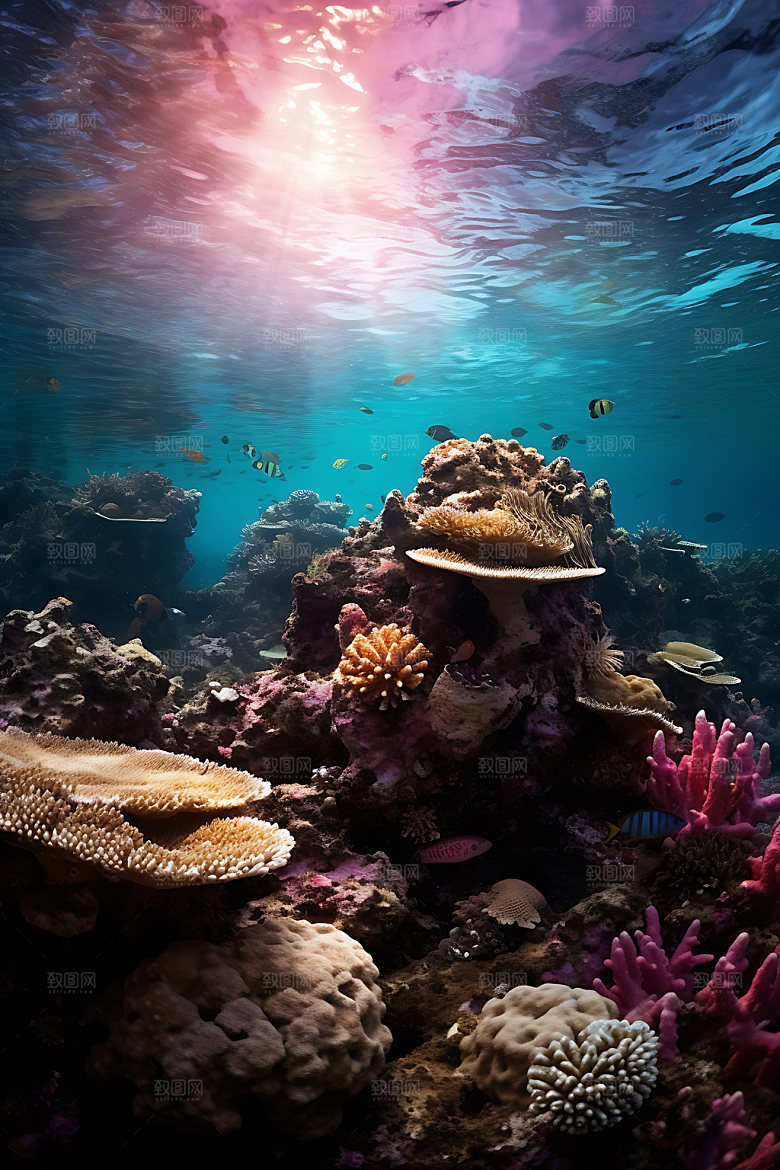 海底世界海洋生物珊瑚礁群摄影图