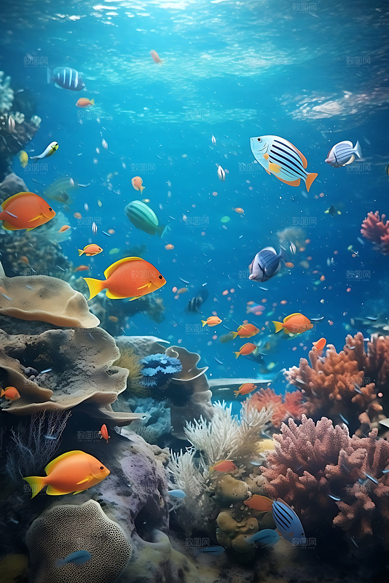 海底世界珊瑚礁群环保摄影图