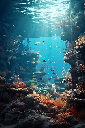海底世界海洋生物珊瑚礁群摄影图
