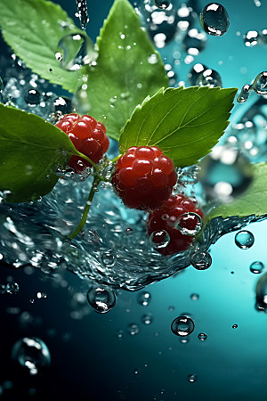 水中水果清透美食摄影图