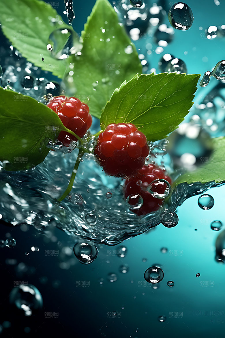 水中水果清透美食摄影图