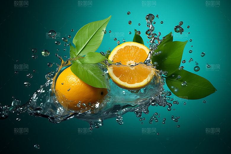 水中水果清透美食摄影图