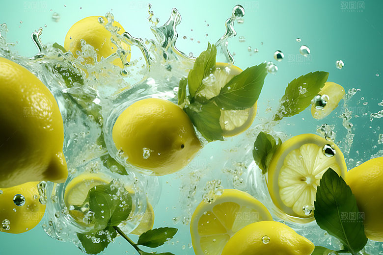 水中水果清透美食摄影图