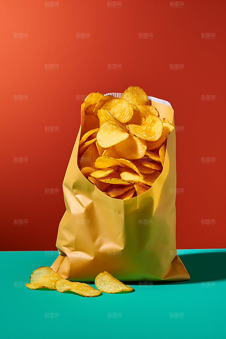 薯片食品高热量食物摄影图