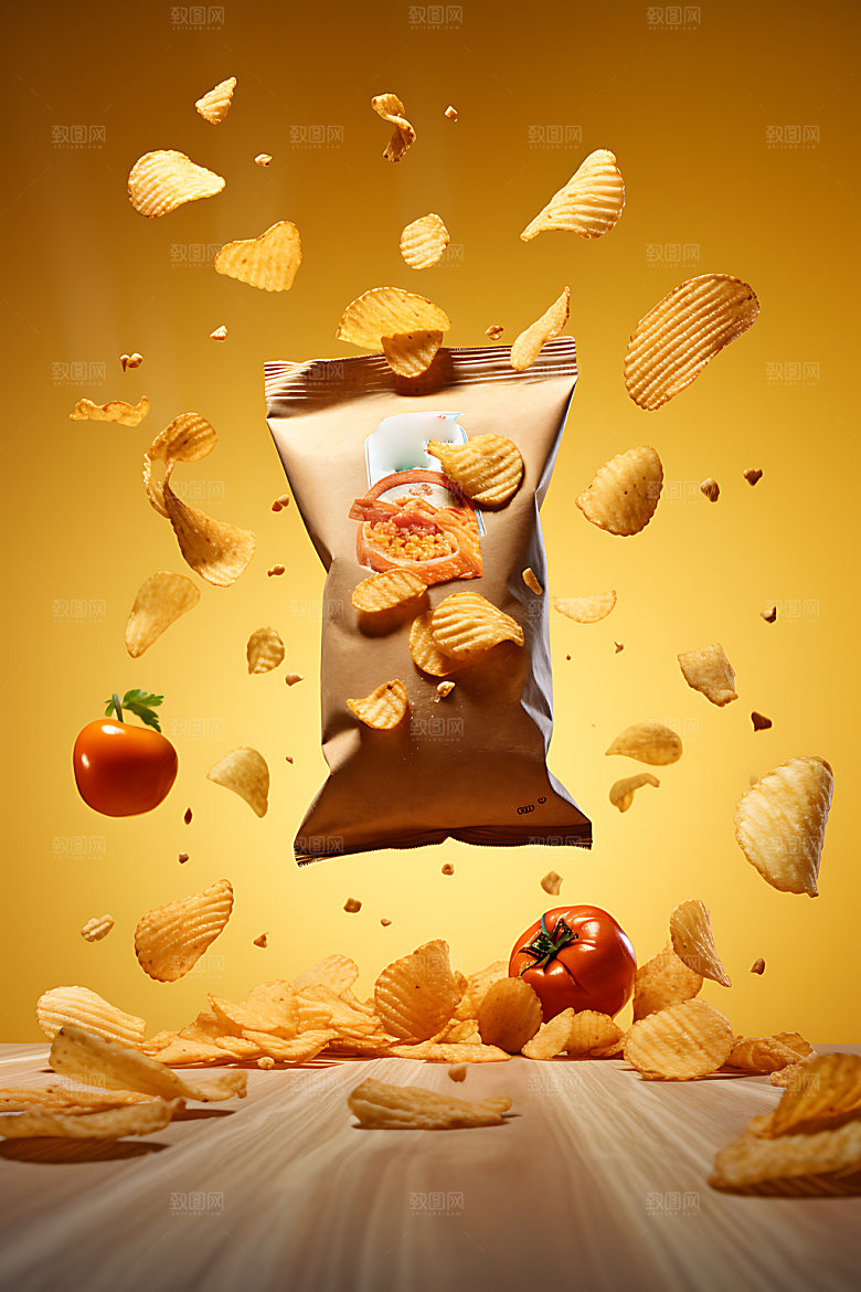 薯片零食美食摄影图