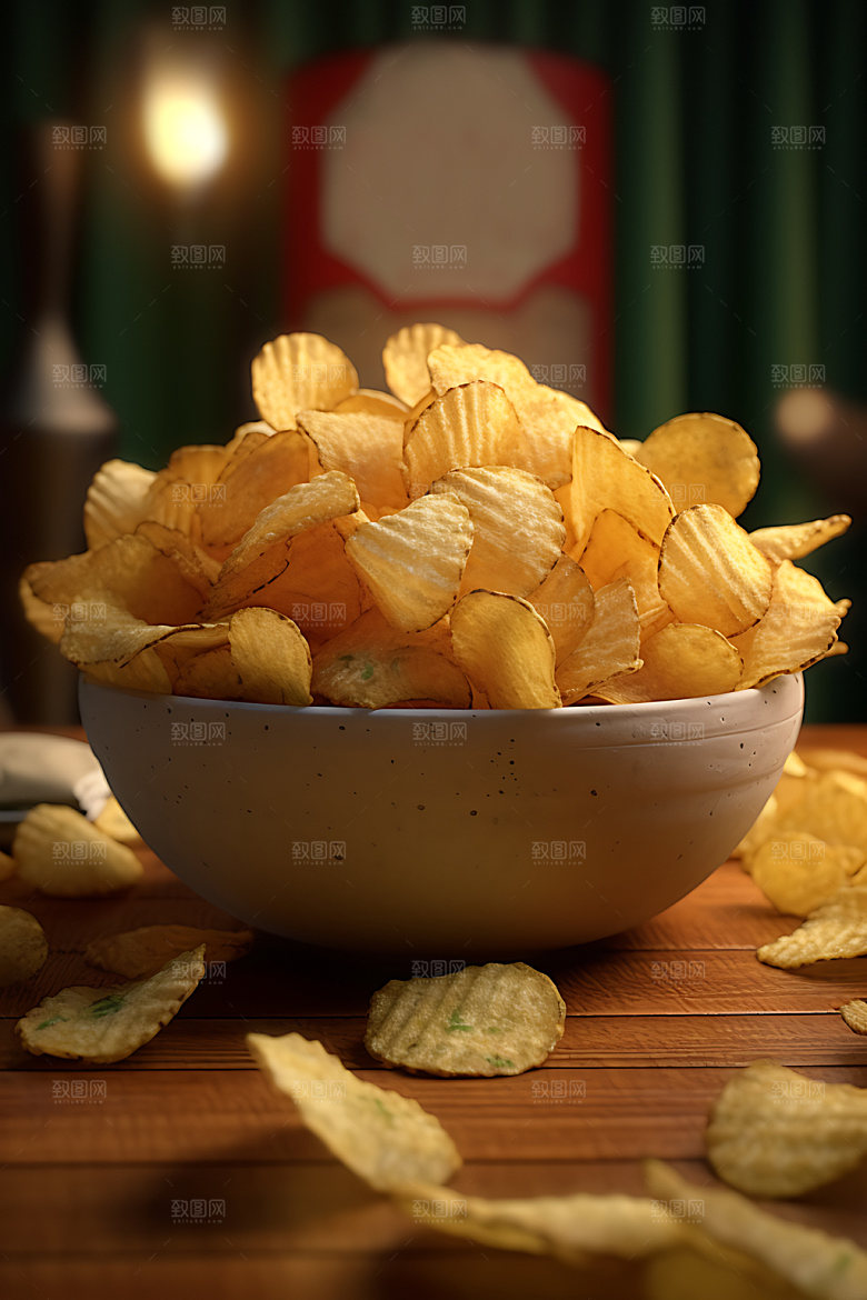 薯片高热量食物美食摄影图