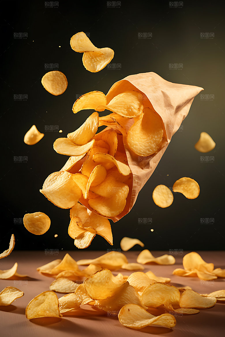 薯片高热量食物高清摄影图