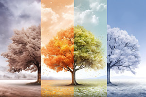 树木拼接高清四季轮回摄影图