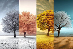 树木创意拼接四季轮回摄影图