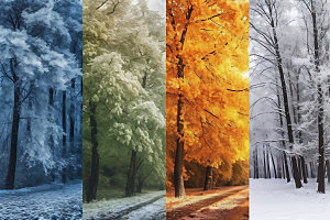 树木创意春夏秋冬四季轮回摄影图