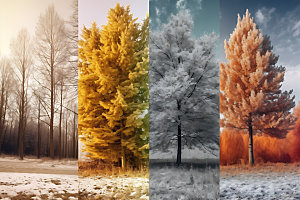 树木高清创意四季轮回摄影图