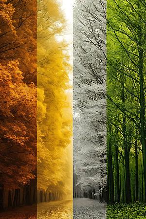 树木拼接创意四季轮回摄影图
