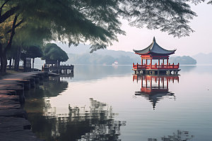 苏州阳澄湖湖景水乡摄影图