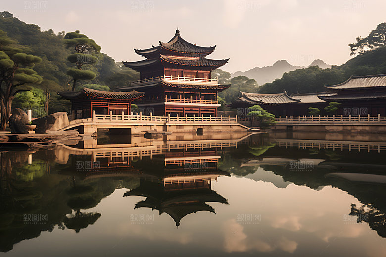 苏州园林亭台楼阁旅游摄影图
