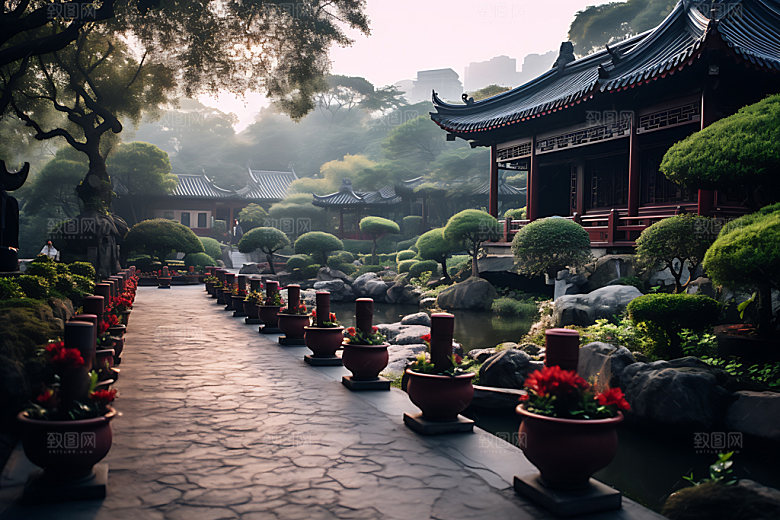 苏州园林亭台楼阁古建筑摄影图