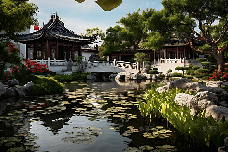 苏州园林亭台楼阁古建筑摄影图