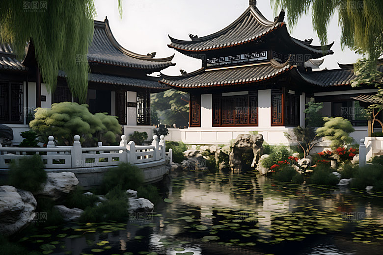 苏州园林风光古建筑摄影图