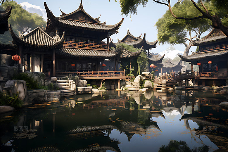 苏州园林水榭风光摄影图