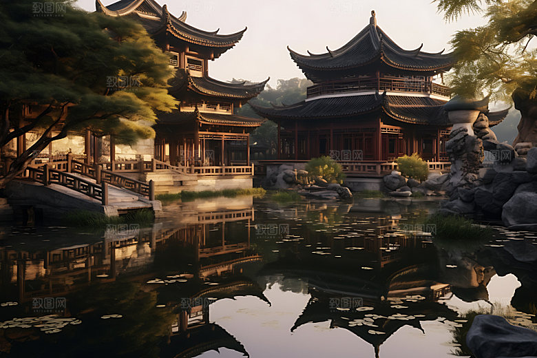 苏州园林风光古建筑摄影图