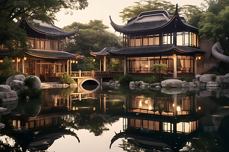 苏州园林水榭旅游摄影图