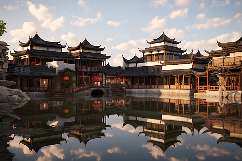 苏州园林水榭古建筑摄影图