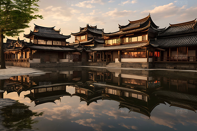 苏州园林亭台楼阁古建筑摄影图