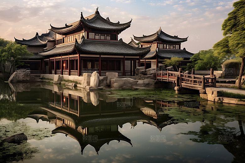苏州园林亭台楼阁古建筑摄影图