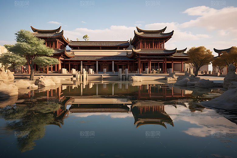 苏州园林旅游亭台楼阁摄影图