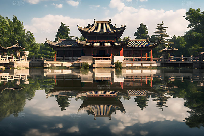 苏州园林人文景观亭台楼阁摄影图