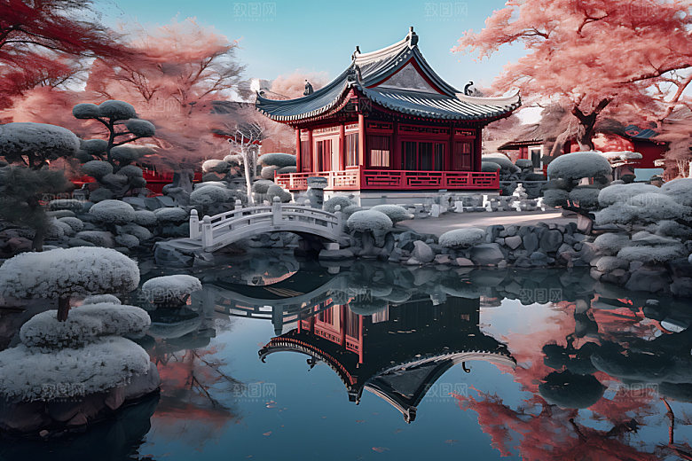 苏州园林旅游亭台楼阁摄影图