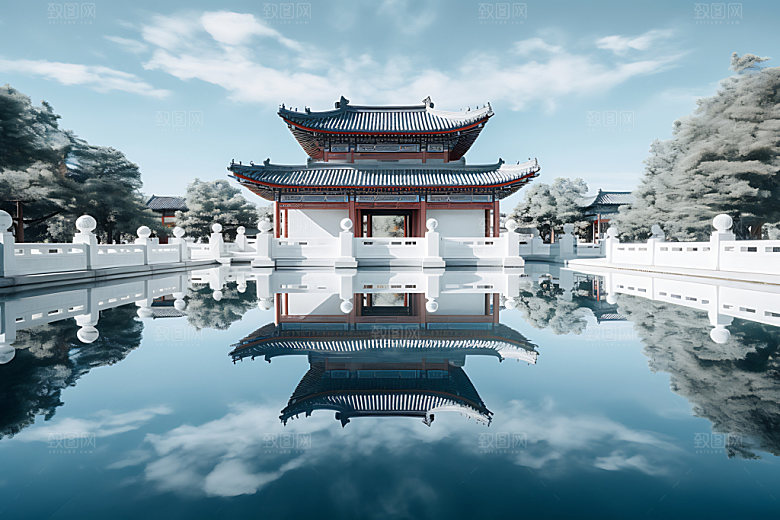苏州园林旅游亭台楼阁摄影图