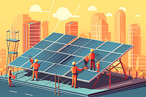 太阳能发电环保清洁能源扁平风插画
