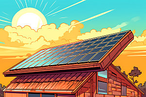 太阳能发电环保太阳能光板扁平风插画